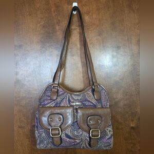 Jaclyn Smith Faux Leather Paisley Multicolor Canvas Shoulder Purse Bag Buckle